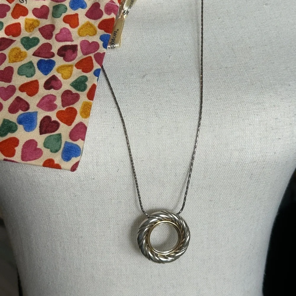Brighton Inner Circle Pendant Necklace Silver Plated Crystals Two-tone Cloth Bag